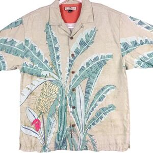 Tommy Bahama Shirt‎ Mens Large Green Silk Banana Leaf Hawaiian Camp Aloha Relax